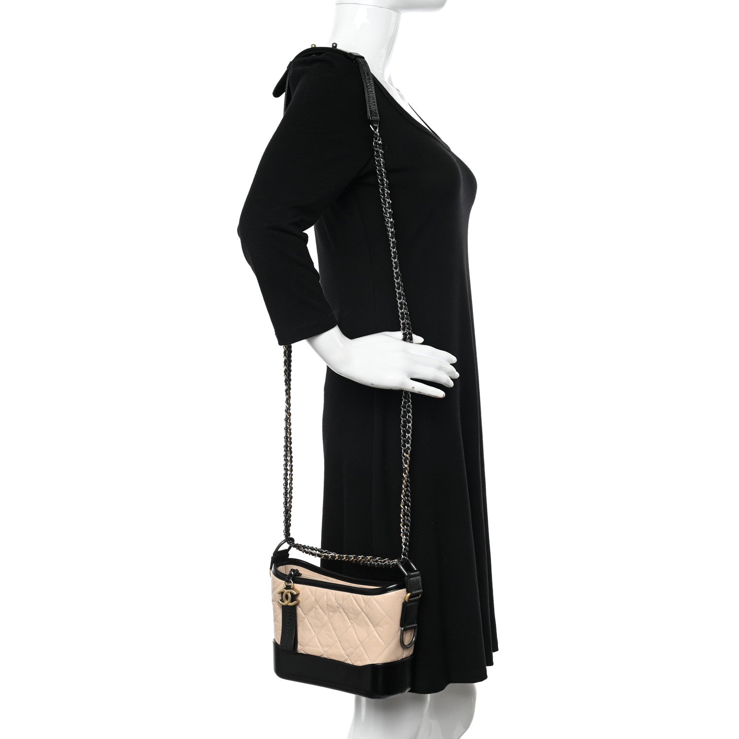 Chanel Aged Calfskin Quilted Small Gabrielle Hobo Beige Black 2 of 13