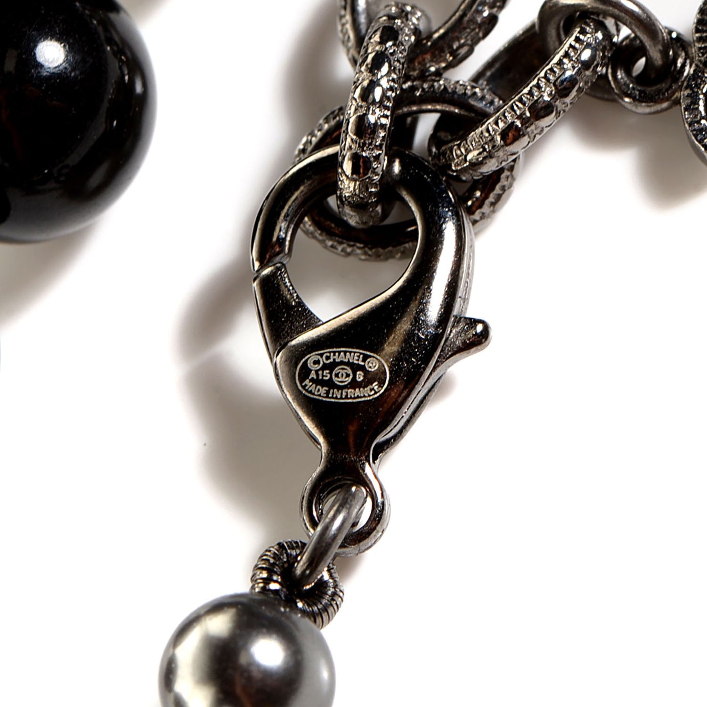 Crystal Pearl CC Long Necklace Black