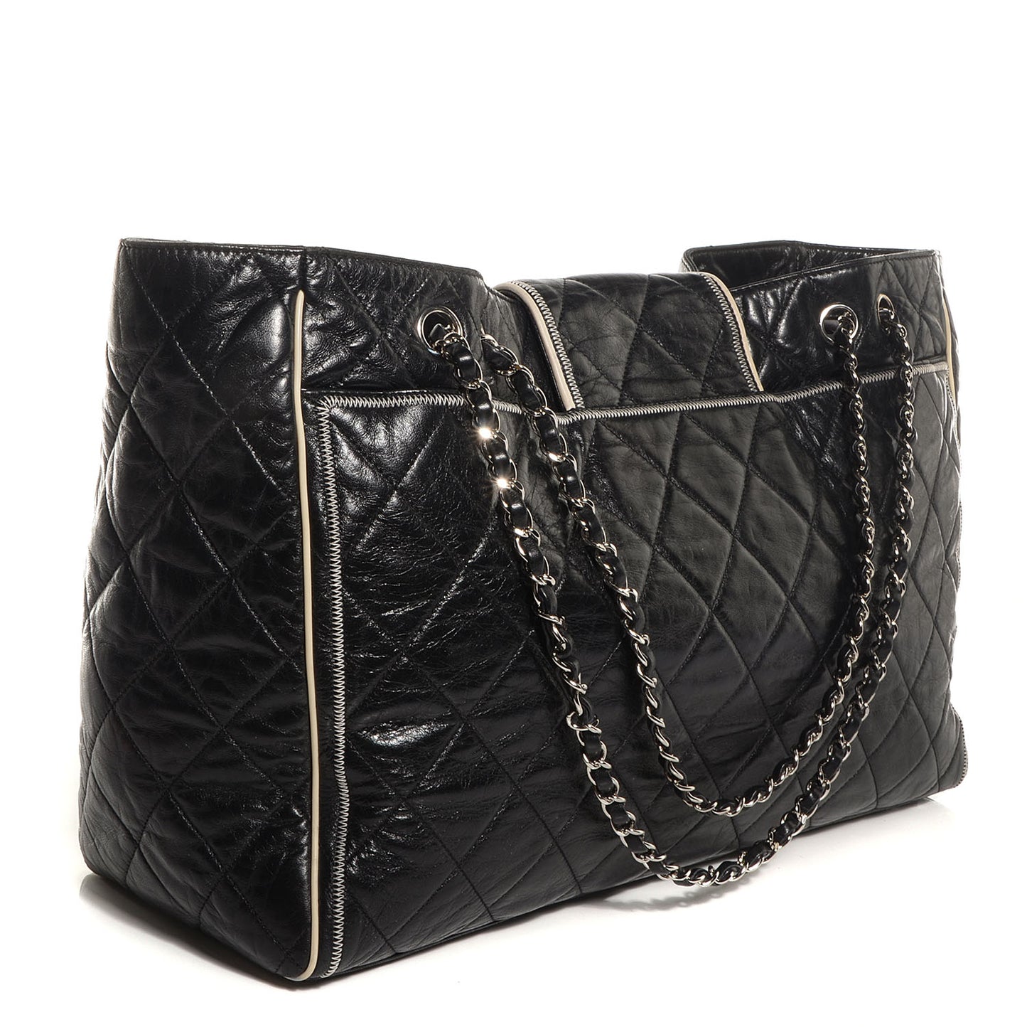 Lambskin Quilted East West Large Tote Black