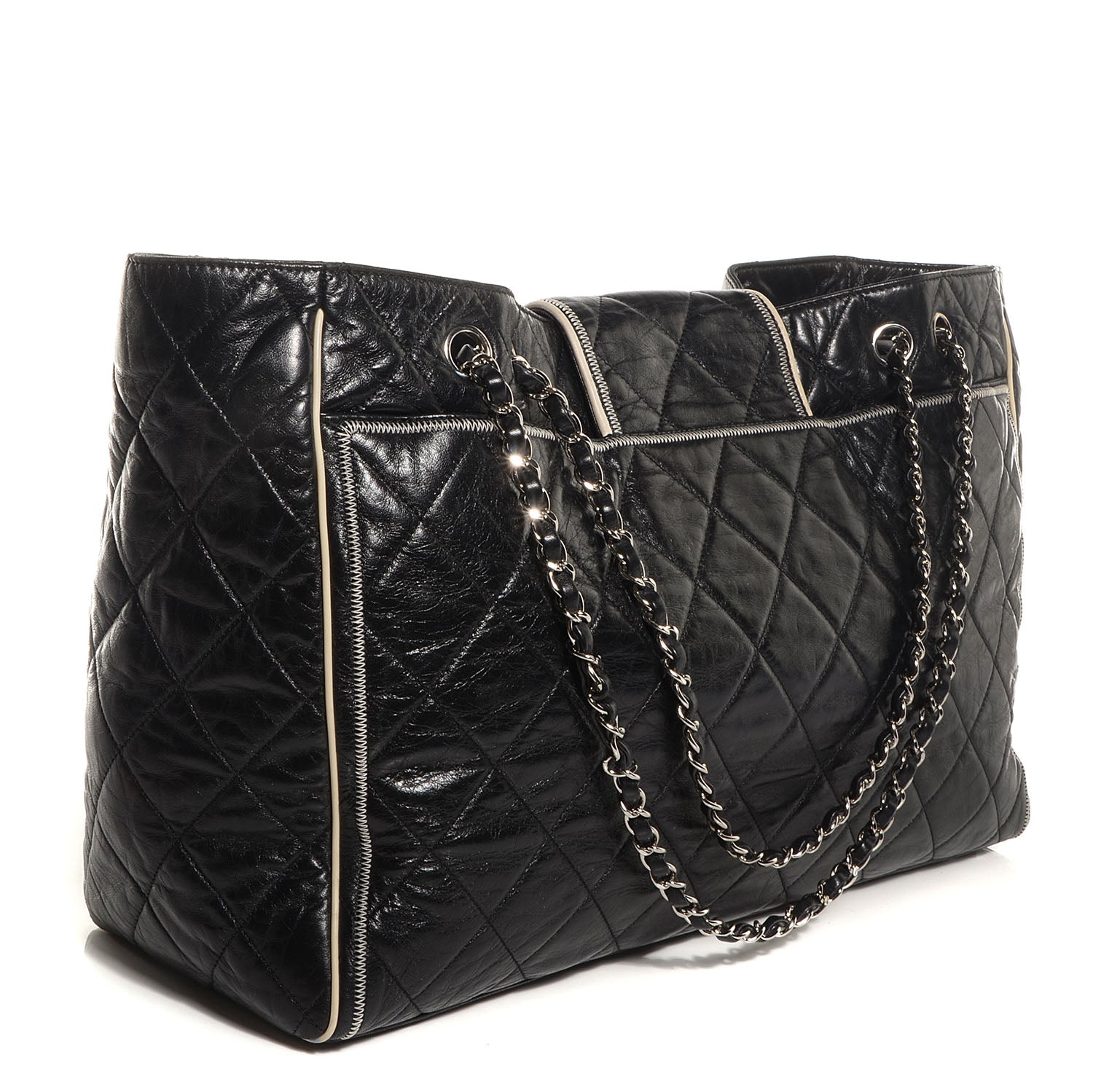Chanel Lambskin Quilted East West Large Tote Black 3 of 7