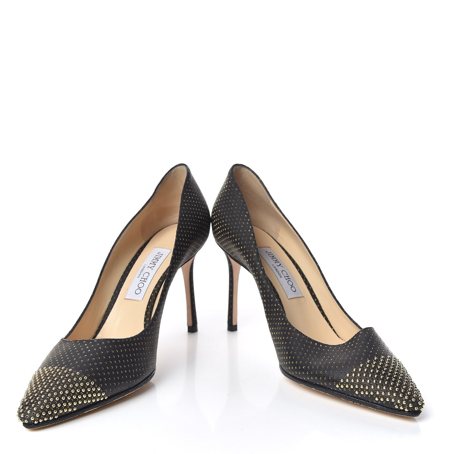 Suede Mini Dot Perforated Mini Studs Romy 85 Pumps 40 Black Gold