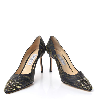 Jimmy Choo Suede Mini Dot Perforated Mini Studs Romy 85 Pumps 40 Black Gold 5 of 10