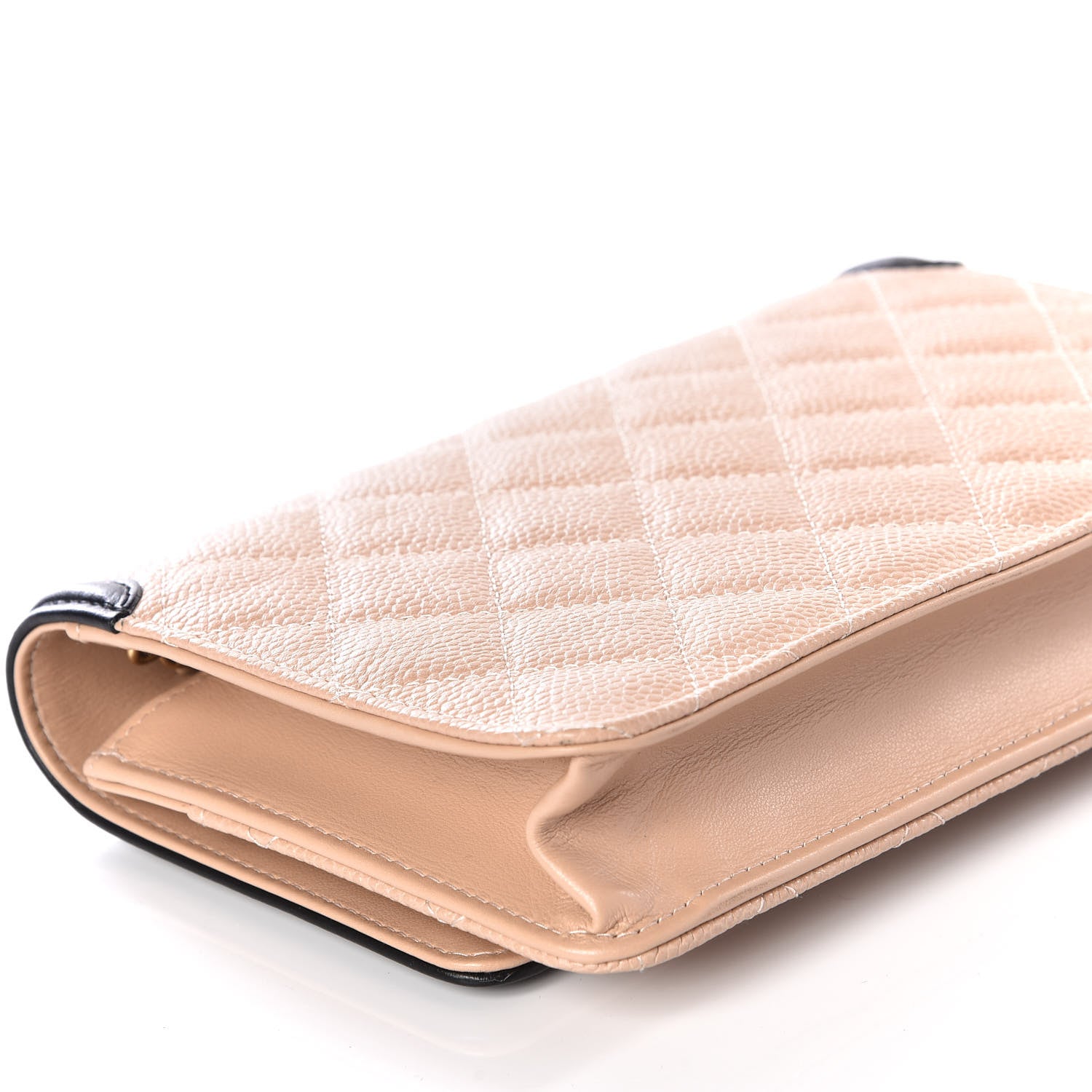 Chanel Caviar Quilted CC Filigree Wallet On Chain WOC Beige Black 5 of 11
