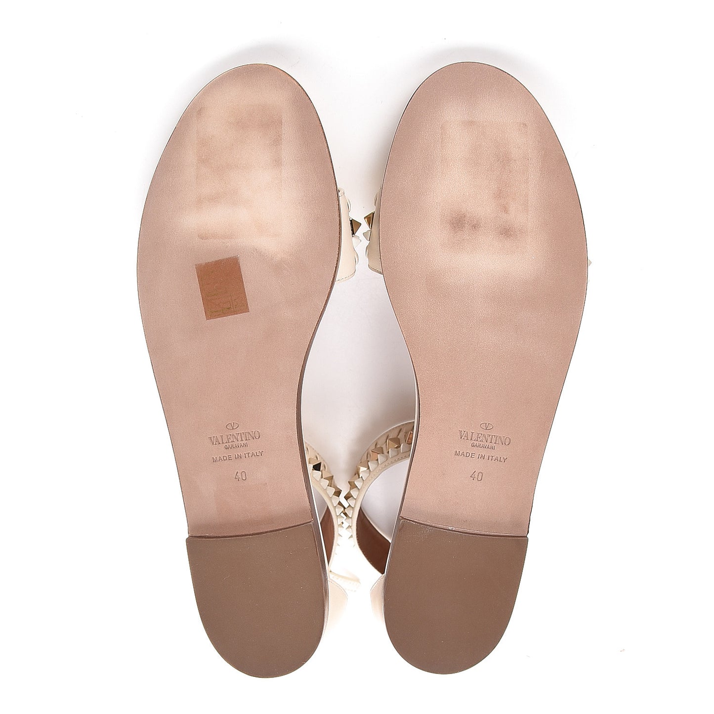Nappa Rockstud Ankle Strap Flat Sandals 40 Ivory
