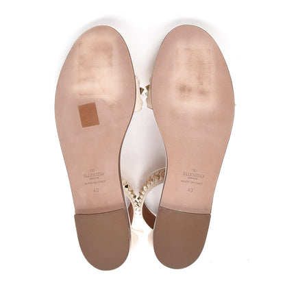 Valentino Garavani Nappa Rockstud Ankle Strap Flat Sandals 40 Ivory 5 of 10