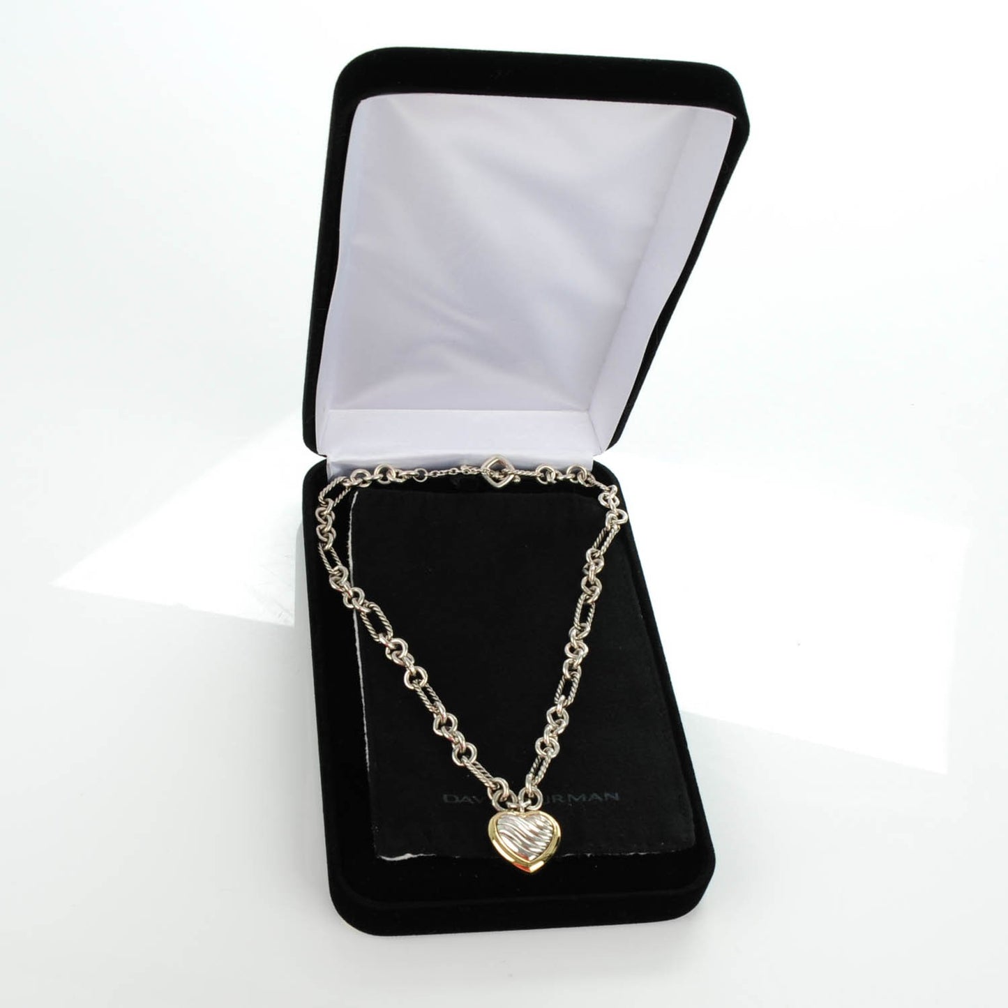 Sterling Silver 18K Yellow Gold Cable Heart Figaro Necklace