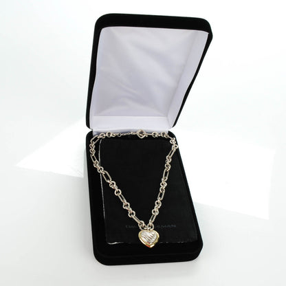 David Yurman Sterling Silver 18K Yellow Gold Cable Heart Figaro Necklace 6 of 6