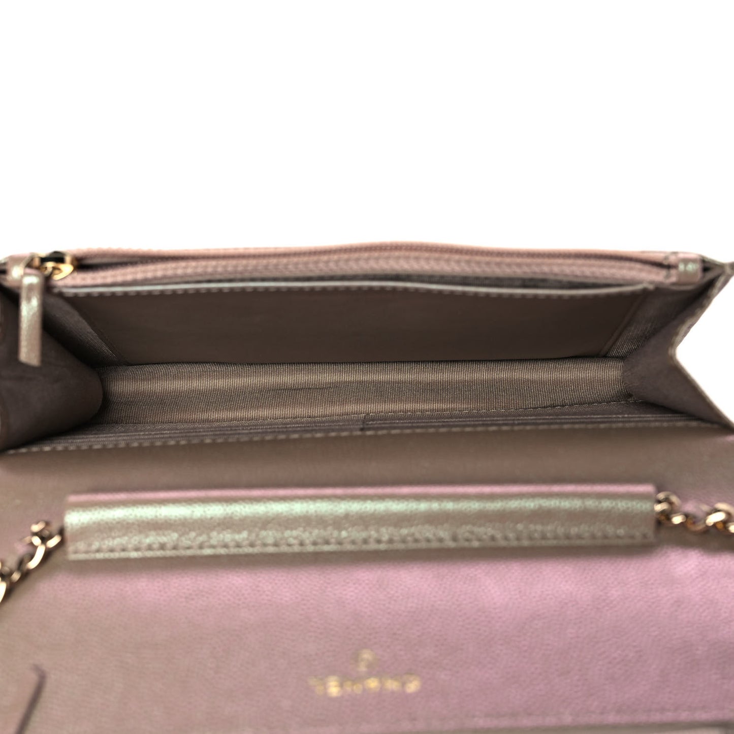 Iridescent Caviar Quilted Wallet On Chain WOC Beige