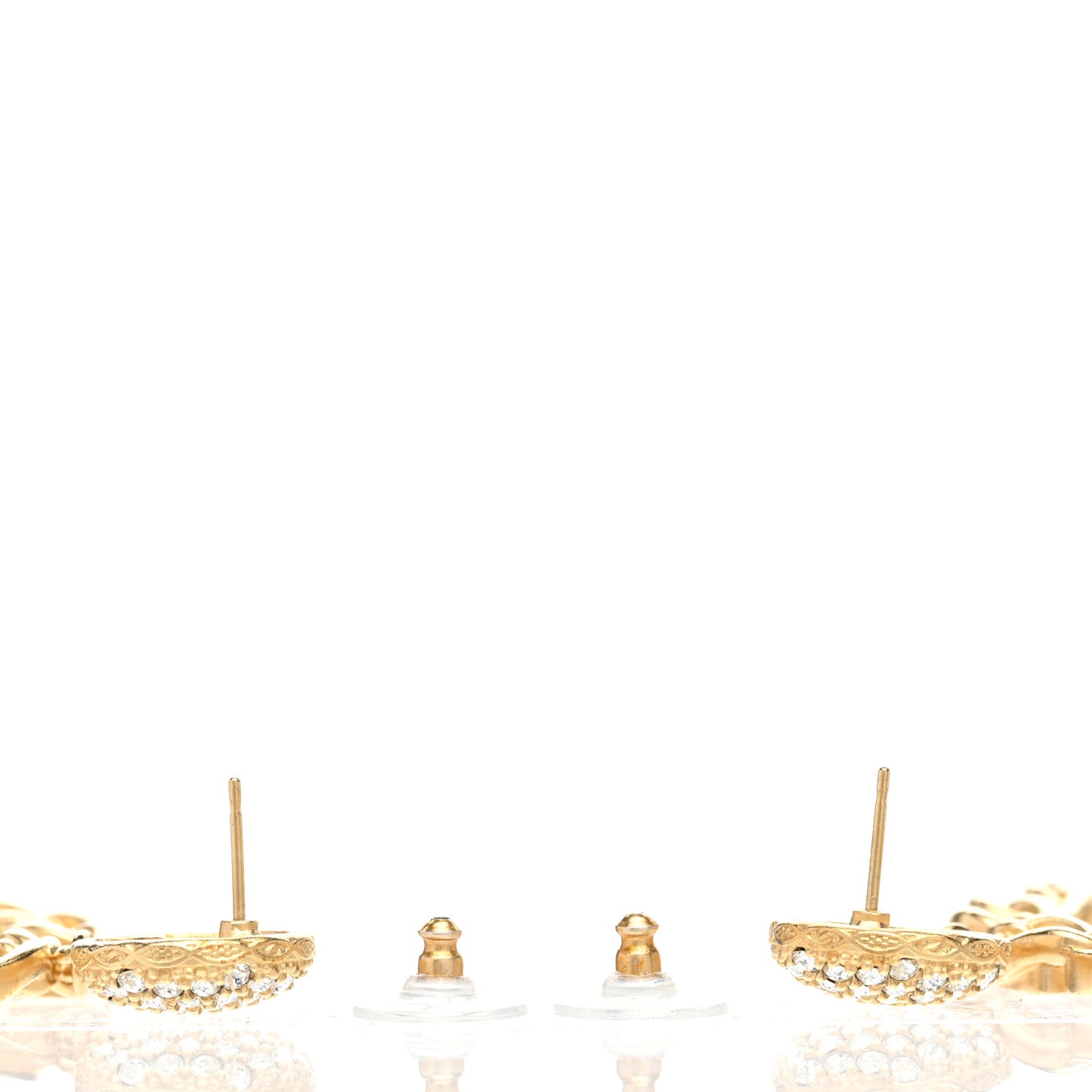 Metal Crystal CC Paris Chain Link Hoop Earrings Gold
