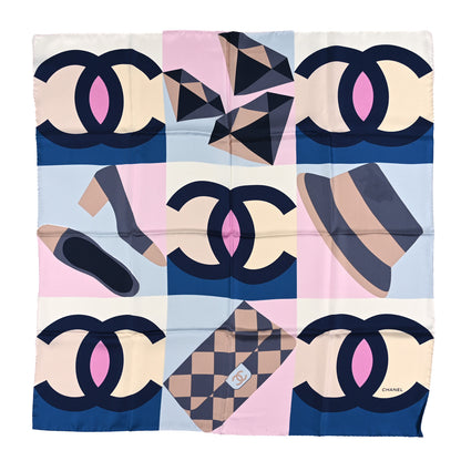 Chanel Silk CC Square Scarf Blue Pink 1 of 3