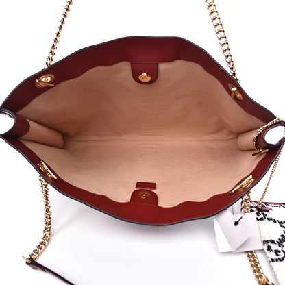 Gucci Tweed GG Monogram Large Rajah Chain Tote White Black Romantic Cherry 5 of 9