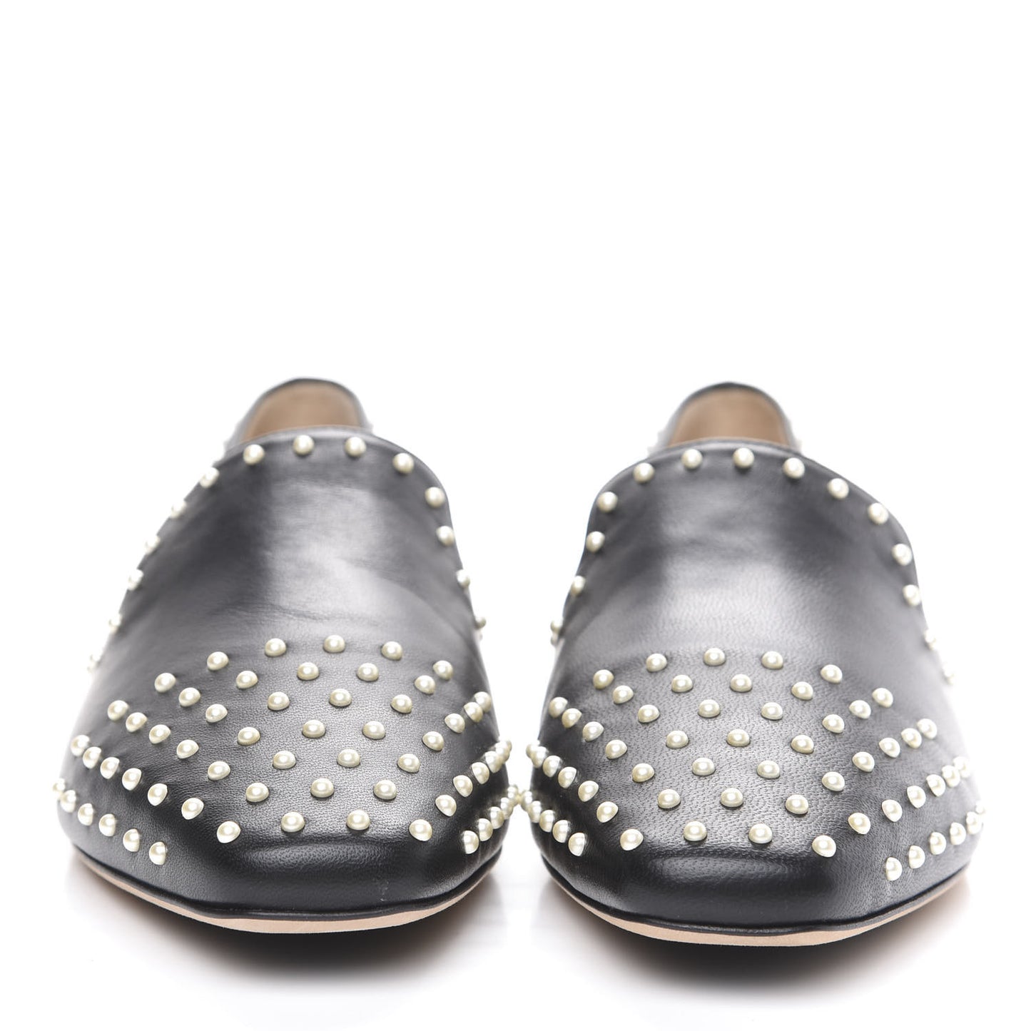 Nappa Pearl Studded Jaida Flat Loafer 39.5 Black