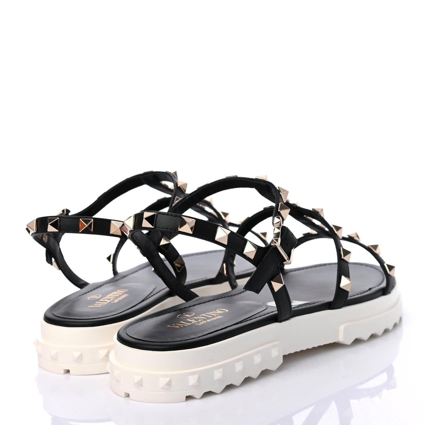Calfskin Bedrock Rockstud Ankle Flat Sandals 40 Black