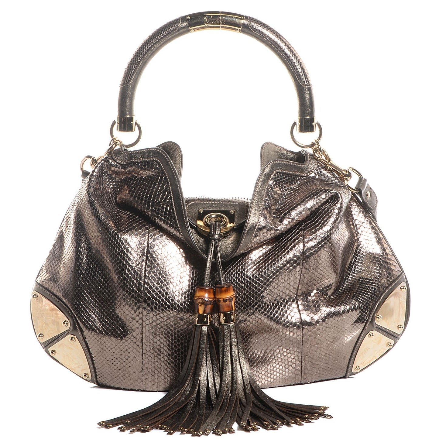 Python Large Indy Top Handle Hobo Metallic