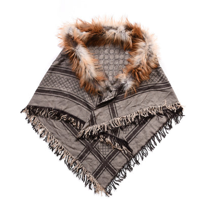 Gucci Wool Silk Fox Fur Monogram Shawl Scarf Brown 1 of 3