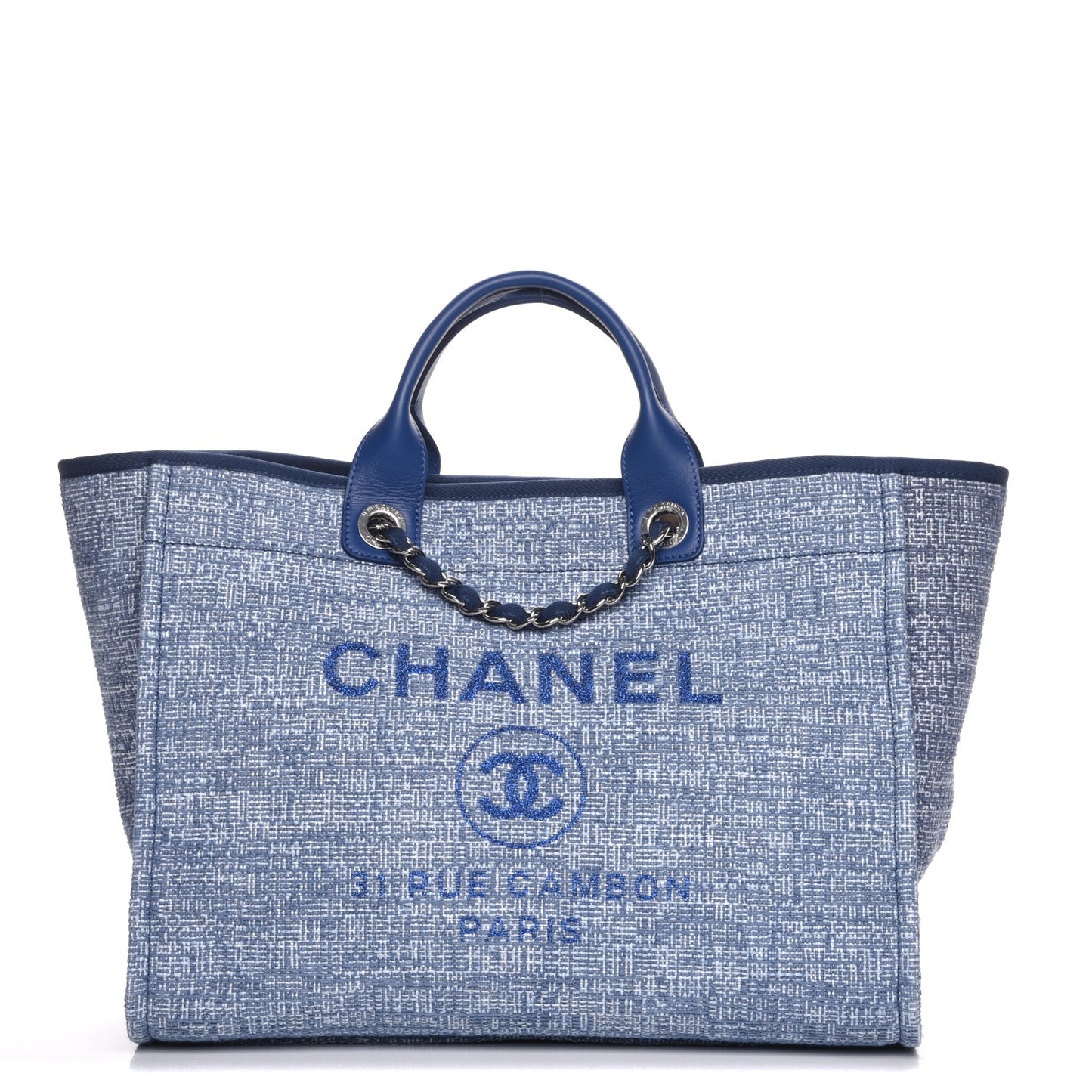 Woven Straw Raffia Large Deauville Tote Blue