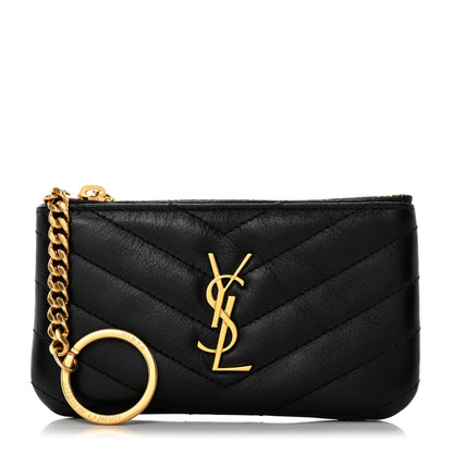 Saint Laurent Calfskin Matelasse Monogram Key Pouch Black 1 of 8