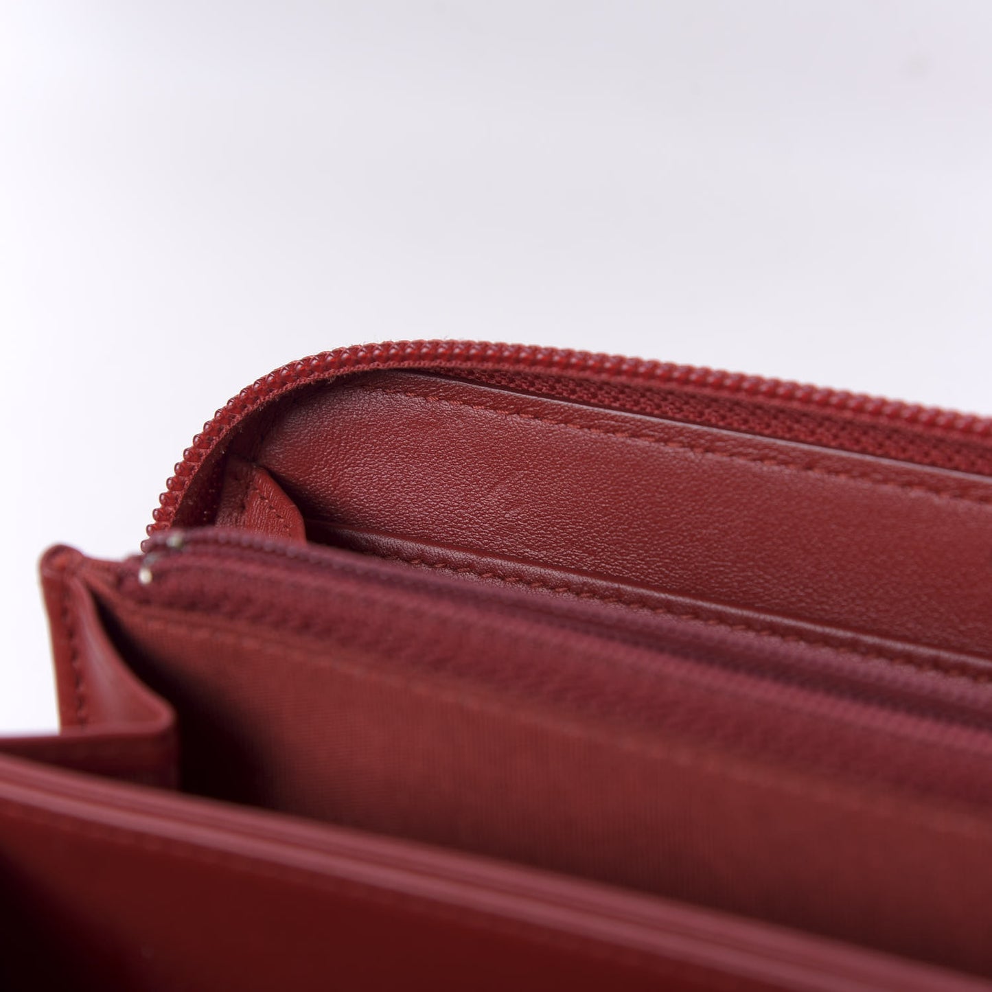 Lambskin Chevron Quilted Zip Around Boy Wallet Red