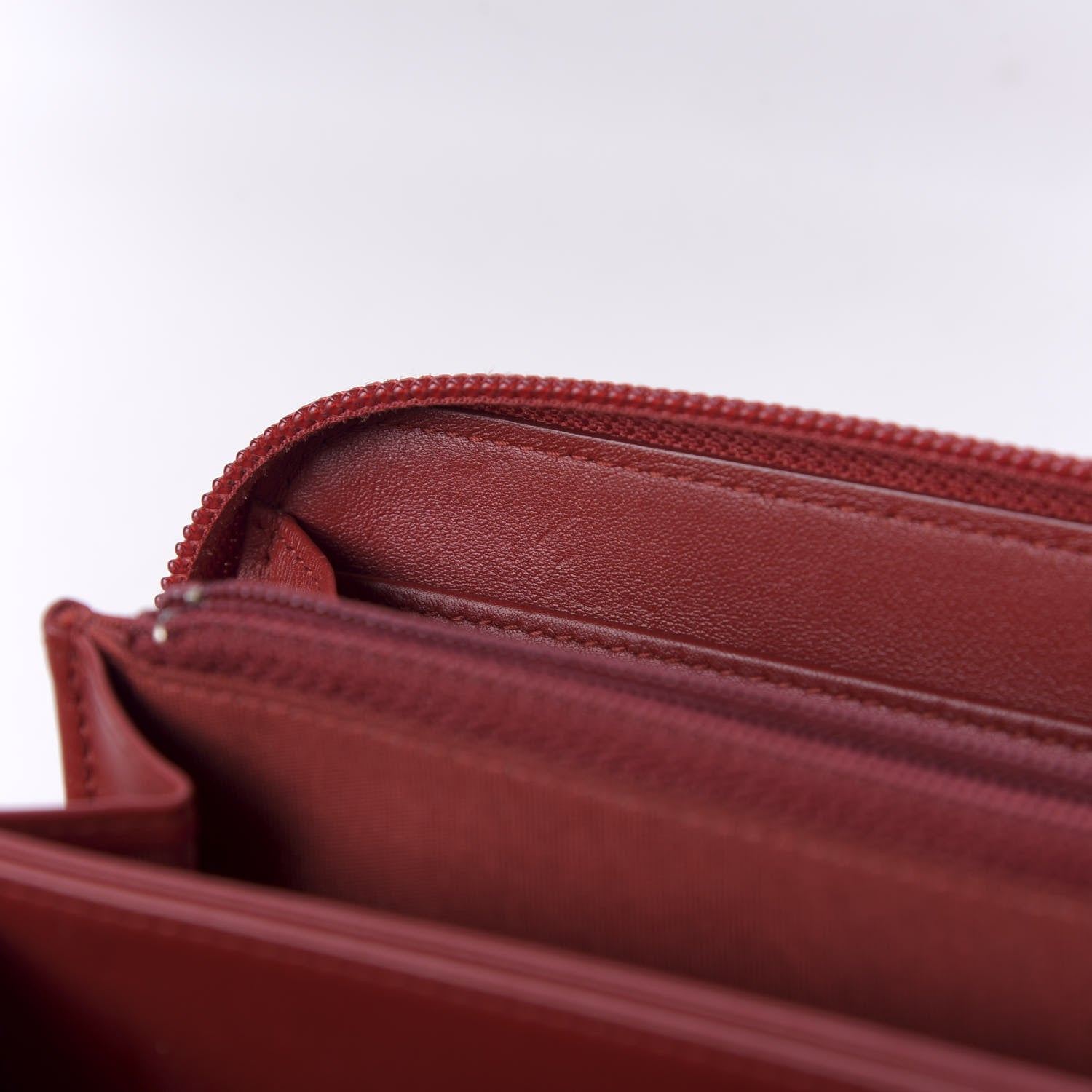 Chanel Lambskin Chevron Quilted Zip Around Boy Wallet Red 8 of 15