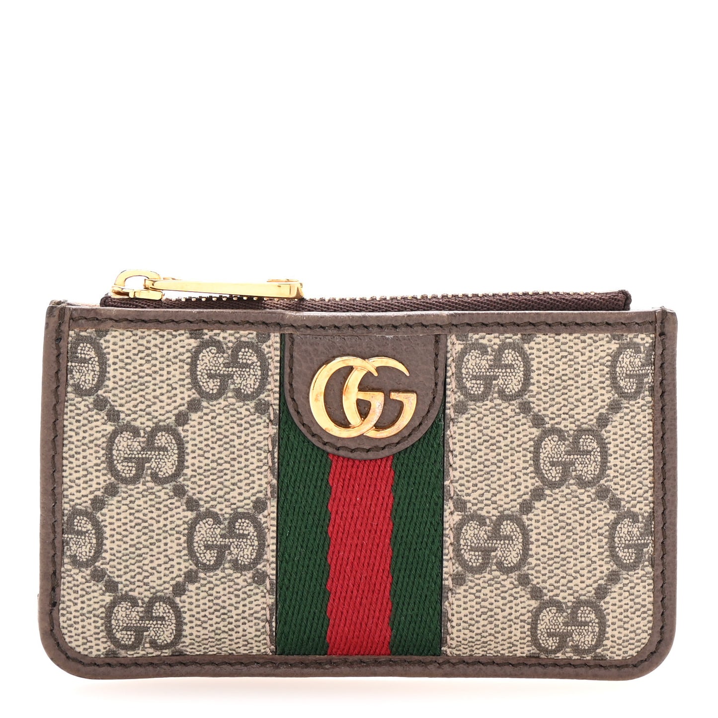 GG Supreme Monogram Web Ophidia Zip Card Case Brown