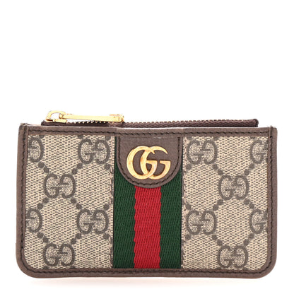 Gucci GG Supreme Monogram Web Ophidia Zip Card Case Brown 1 of 8