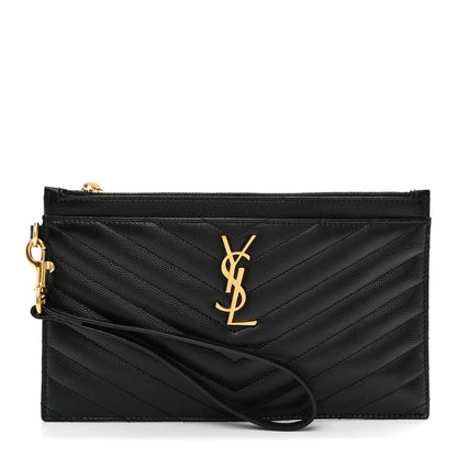 Saint Laurent Grain De Poudre Chevron Monogram Large Bill Pouch Black 1 of 8