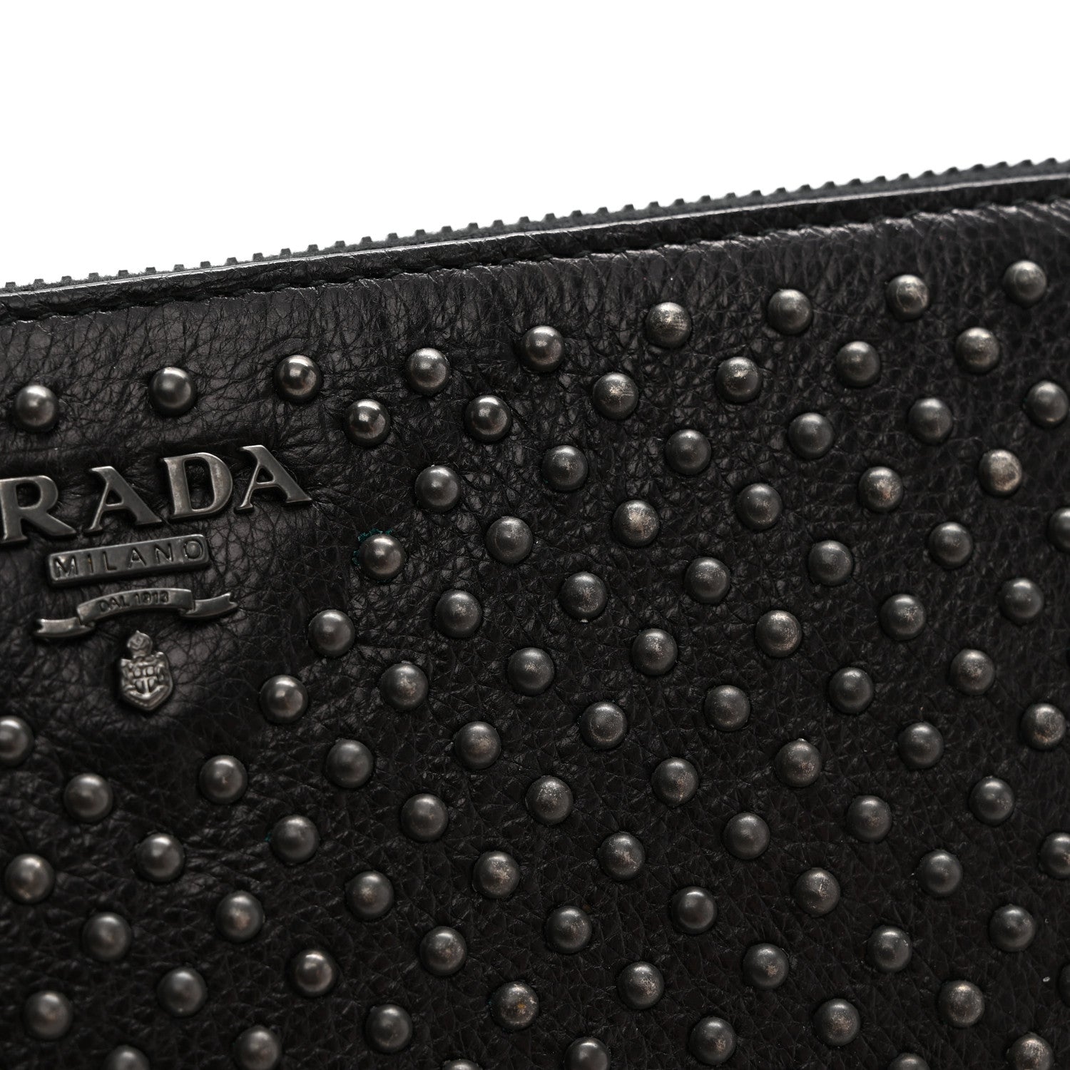 Prada Glace Borchie Studded Zip Around Wallet Black 10 of 11