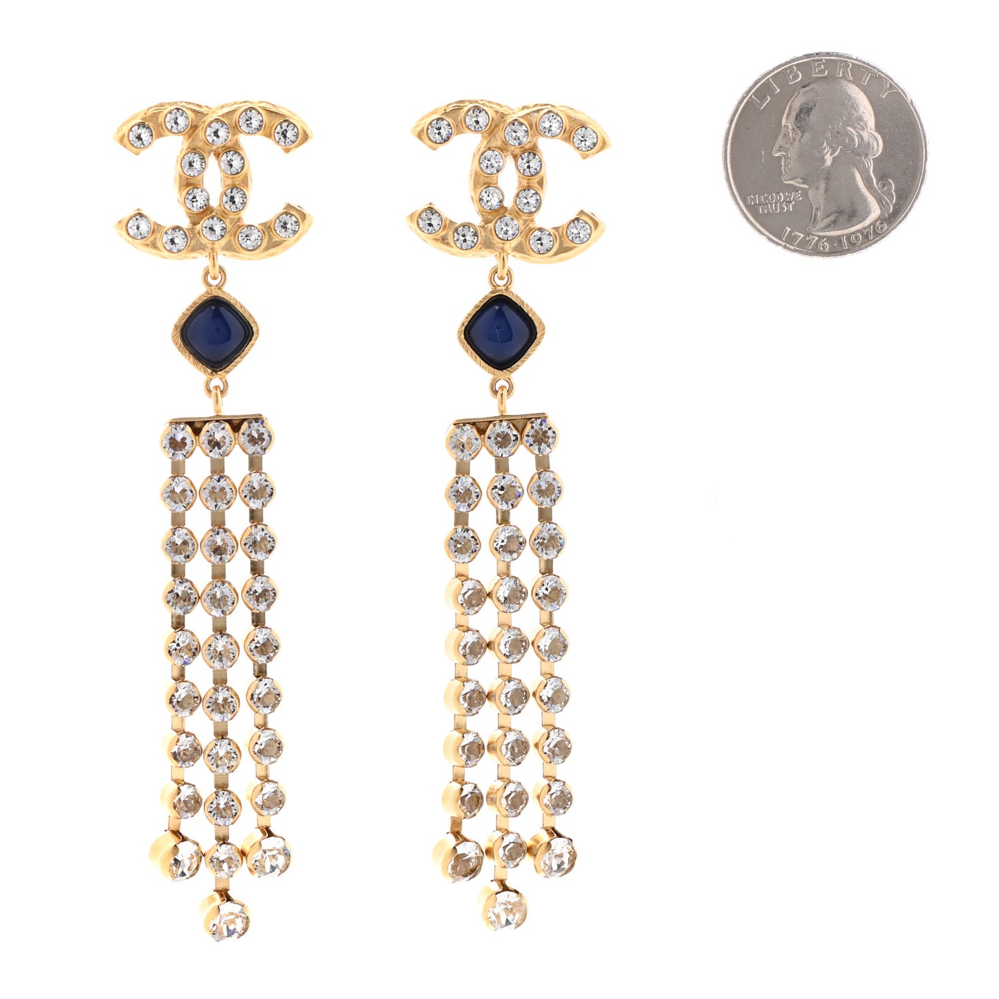 Resin Crystal CC Drop Earrings Gold Blue