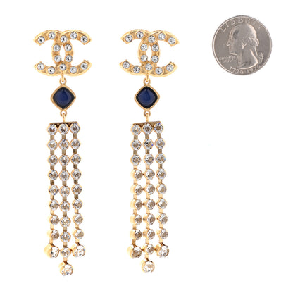 Chanel Resin Crystal CC Drop Earrings Gold Blue 2 of 4