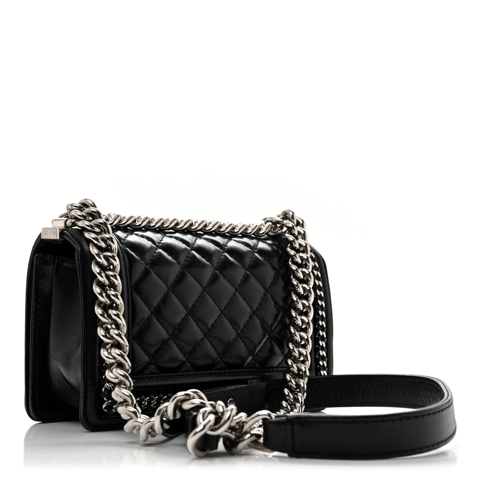 Chanel Glazed Calfskin Quilted Small Chain Around Boy Flap Black ...