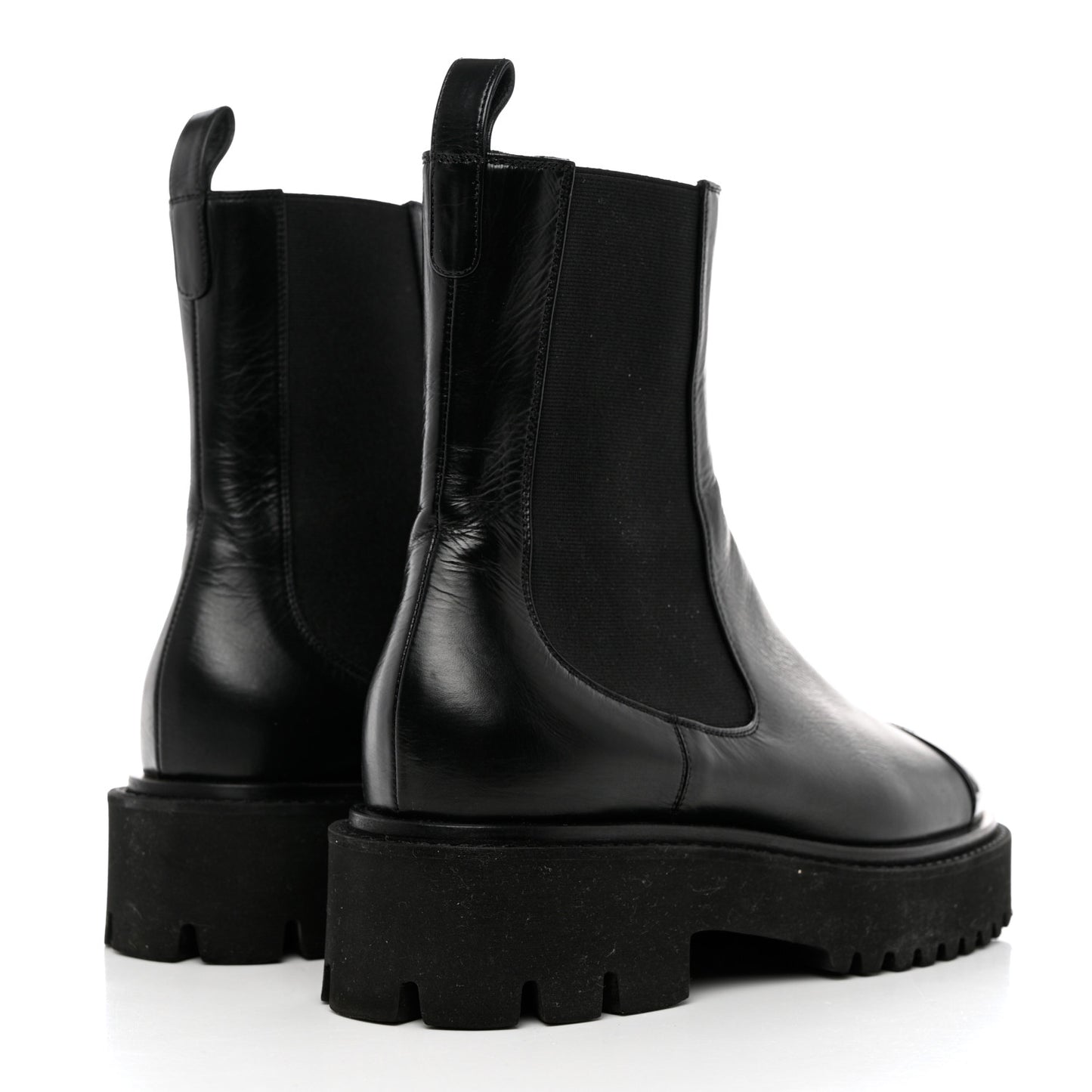 Crumpled Calfskin Patent Cap Toe Short Boots 38 Black