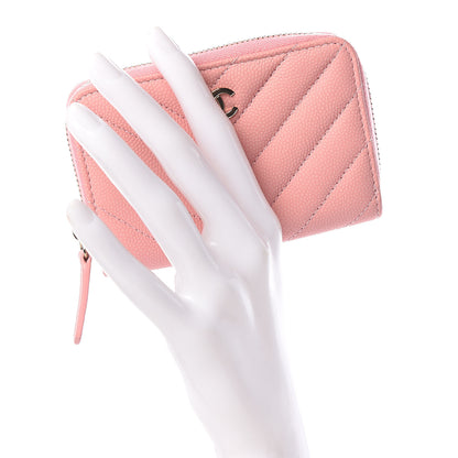 Chanel Iridescent Caviar Chevron Quilted Zip Coin Purse Pink 2 of 8