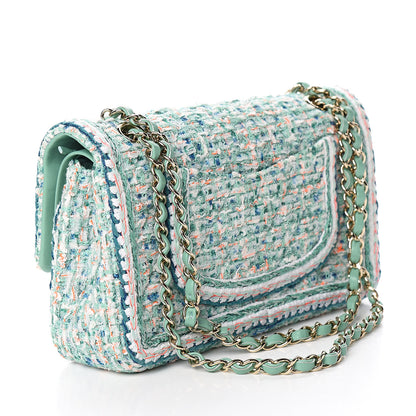 Chanel Tweed Quilted Medium Double Flap Green White Blue Orange 2 of 13