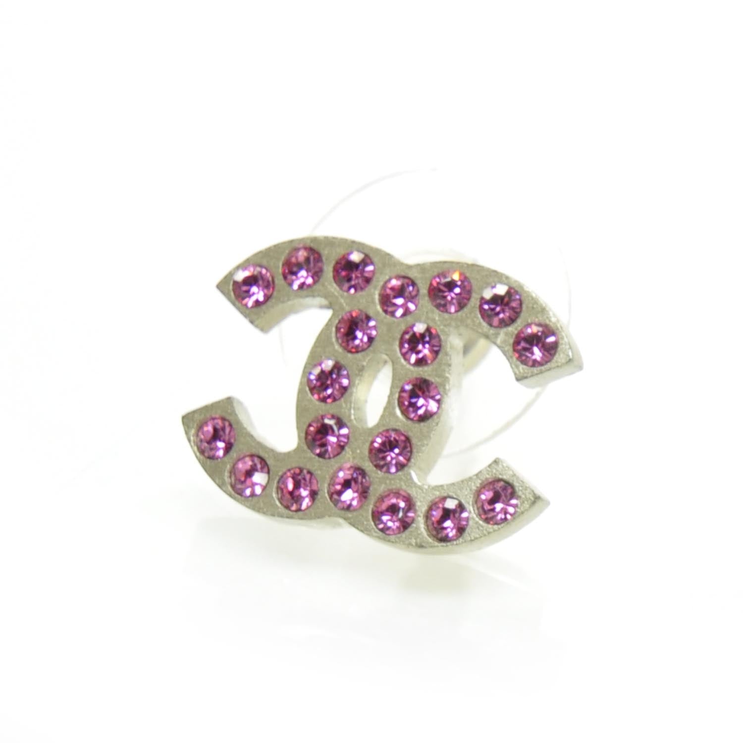 Chanel Crystal CC Logo Earrings Pink 4 of 4