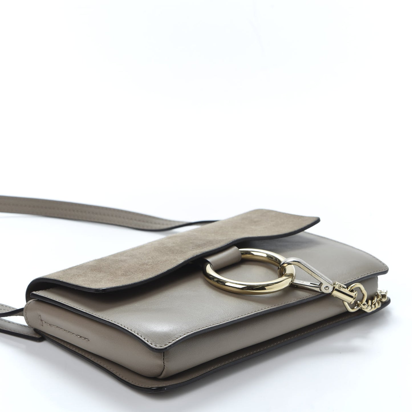 Suede Calfskin Small Faye Shoulder Bag Motty Grey