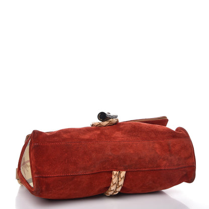 Burberry Suede Haymarket Check Horn Toggle Shoulder Bag Red 4 of 13