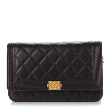 Chanel Lambskin Quilted Boy Wallet On Chain WOC Dark Purple 1 of 8