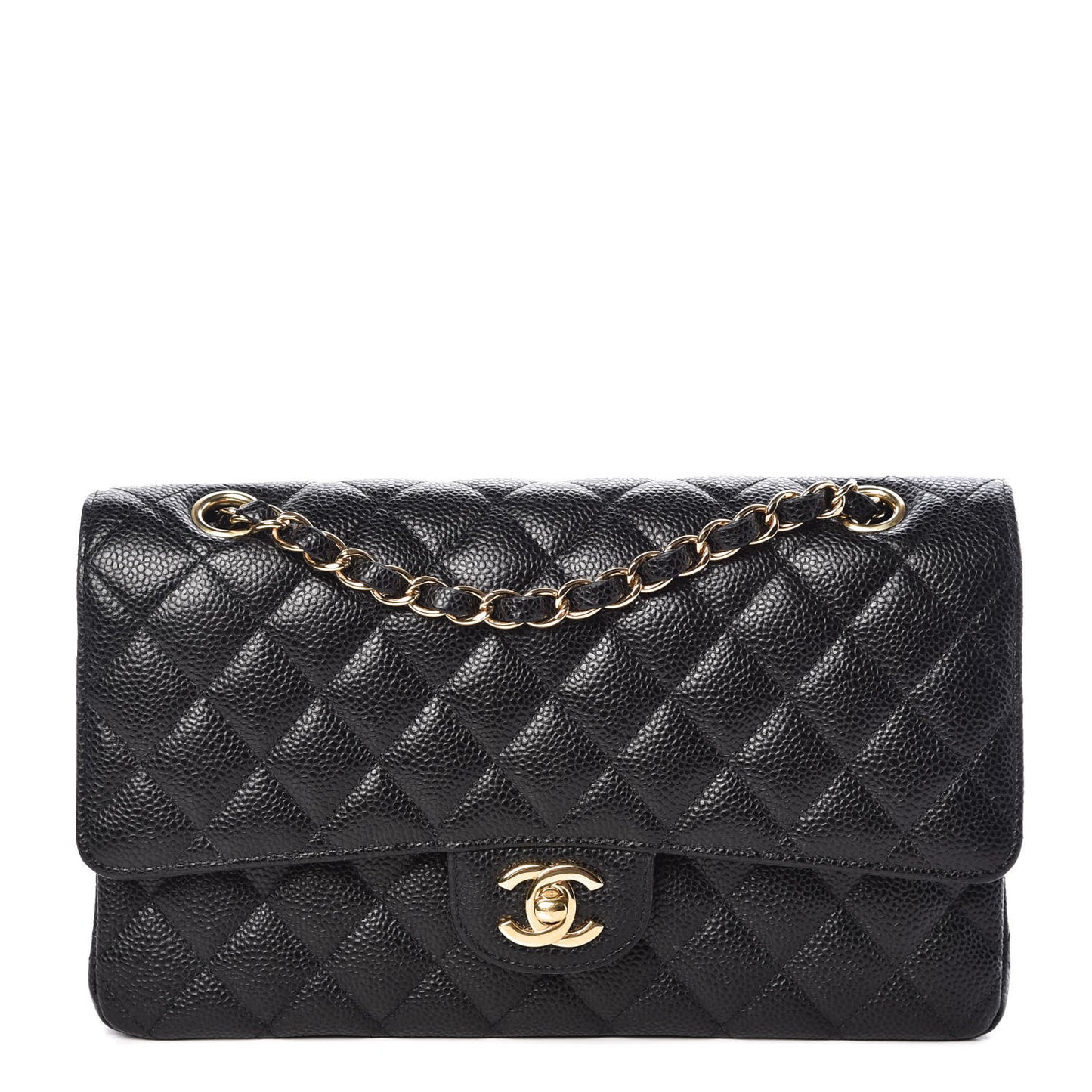 Caviar Quilted Medium Double Flap Black