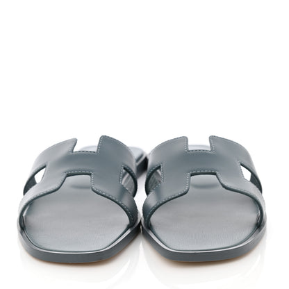 Hermes Box Calfskin Oran Sandals 38 Bleu Pinede 2 of 9