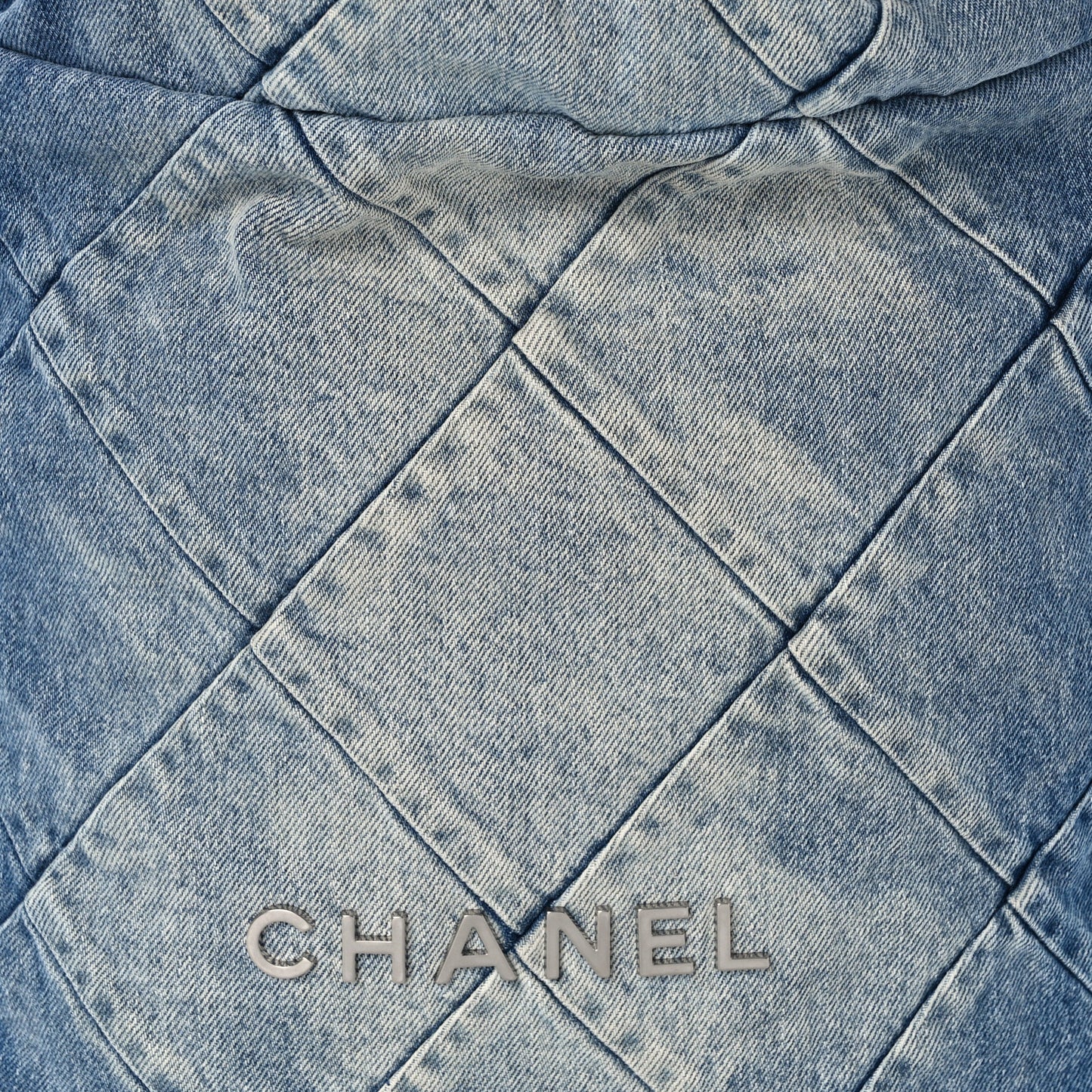 Denim Quilted Chanel 22 Backpack Blue