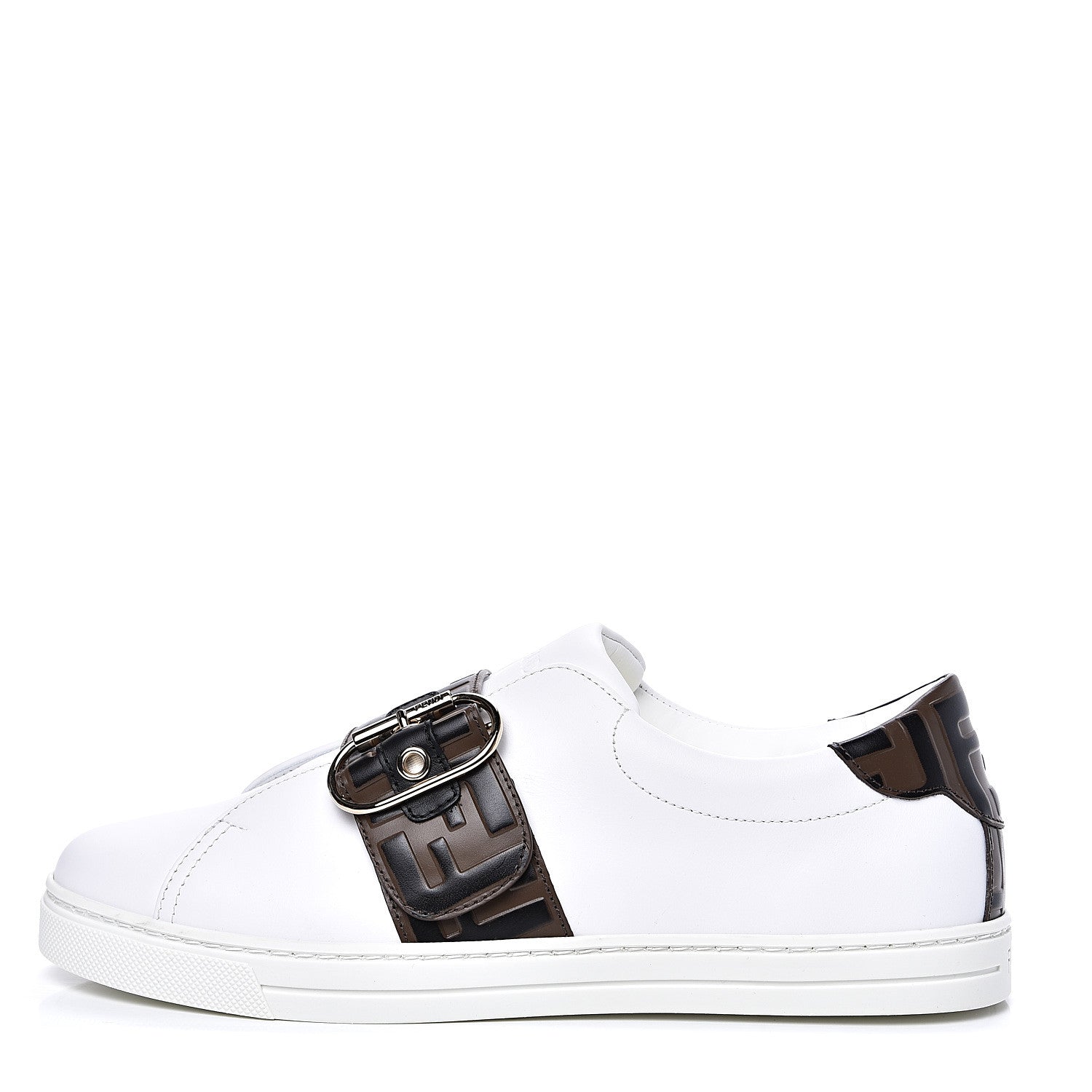 Fendi Vitello FF Embossed Womens Slip On Sneakers 39.5 Ultra White Maya Black 1 of 10