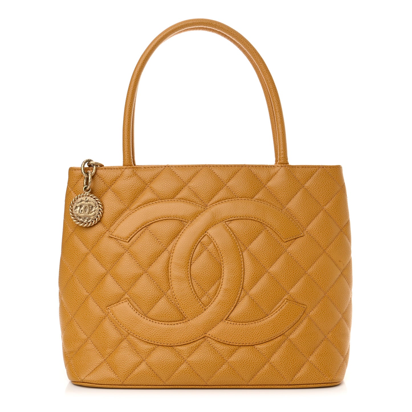 Caviar Quilted Medallion Tote Yellow