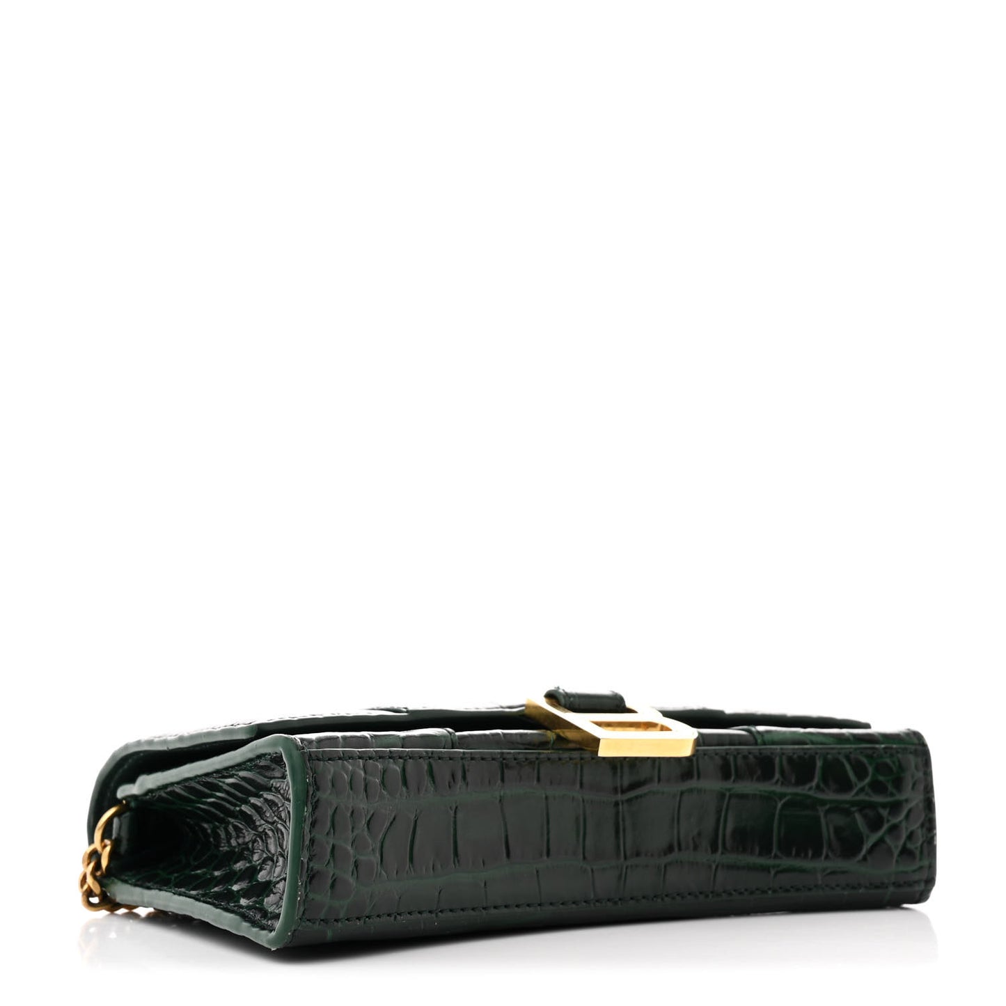 Shiny Calfskin Crocodile Embossed Hourglass Chain Bag Forest Green