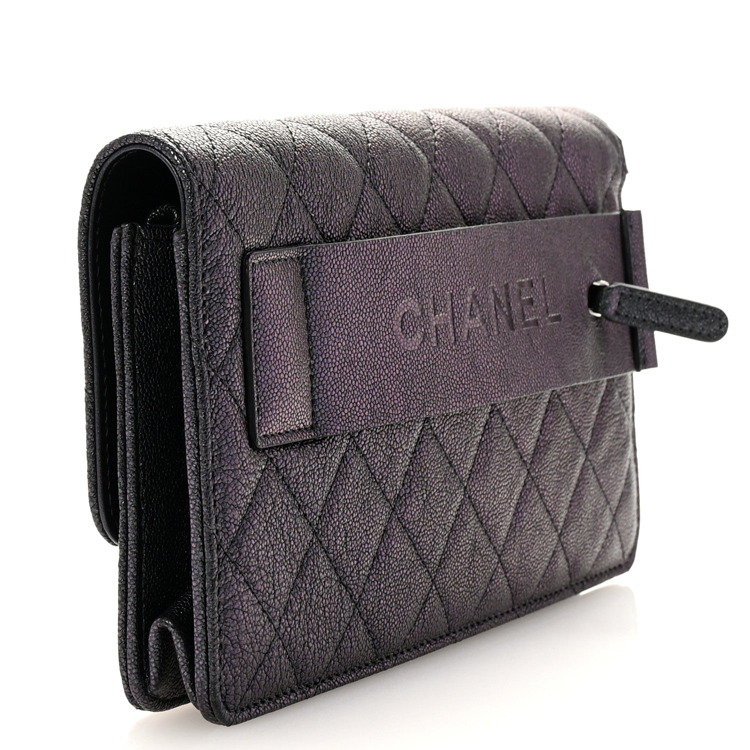 Chanel Iridescent Caviar Quilted Classic Pouch Clutch Black 3 of 8