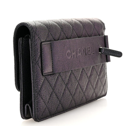 Chanel Iridescent Caviar Quilted Classic Pouch Clutch Black 3 of 8