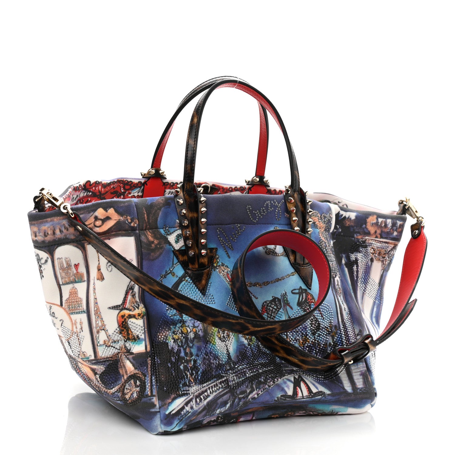 Christian Louboutin Neoprene Cabaraparis Spikes Small Tote Leopard Multicolor 3 of 9