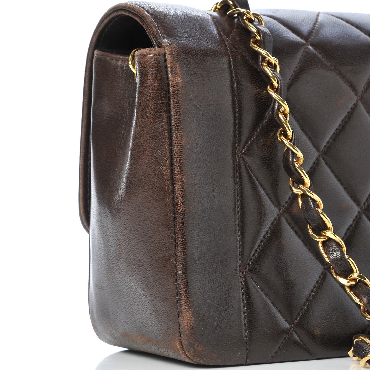 Lambskin Quilted Small Single Flap Brown