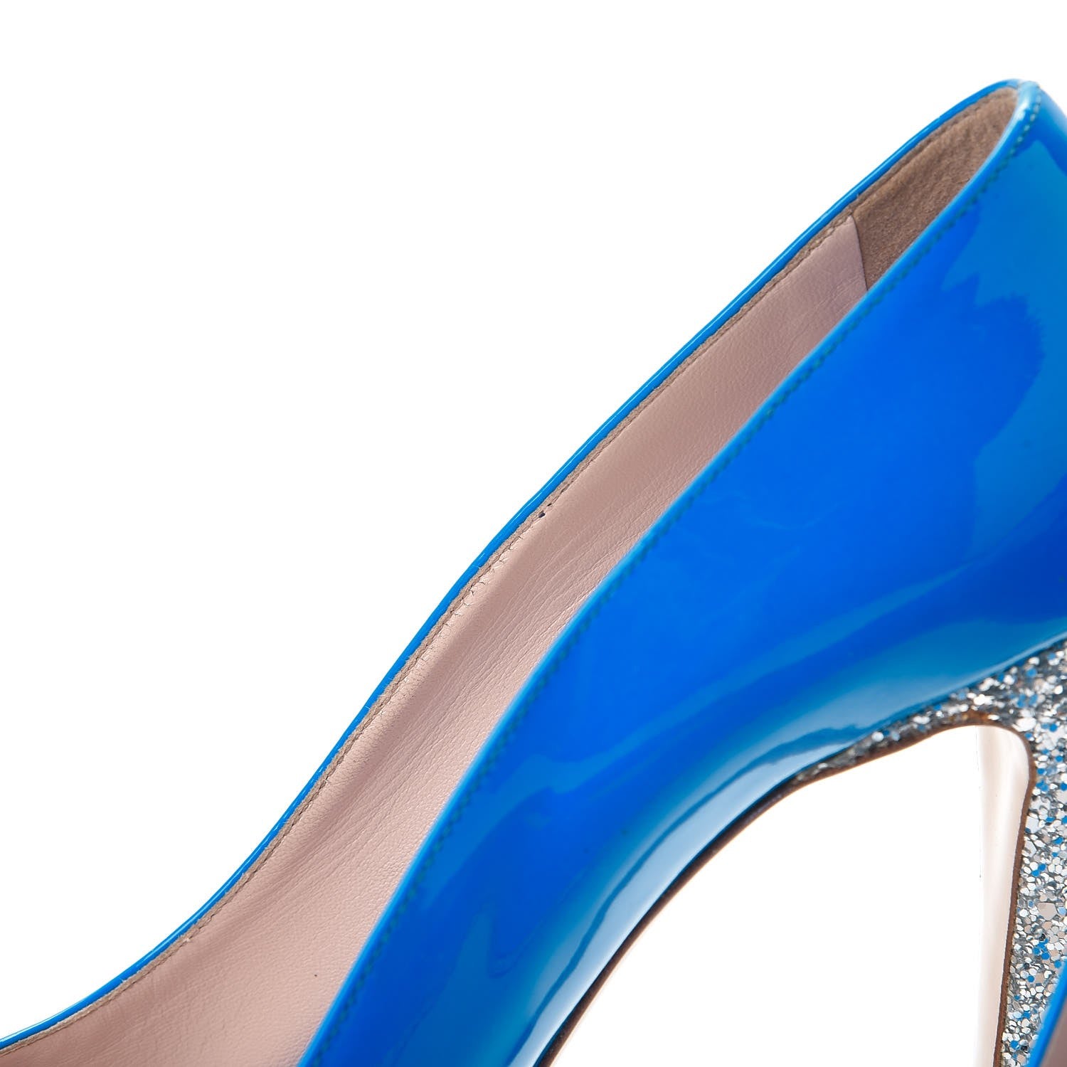 Miu Miu Patent Glitter Peep Toe Pumps 38 Blue 12 of 16