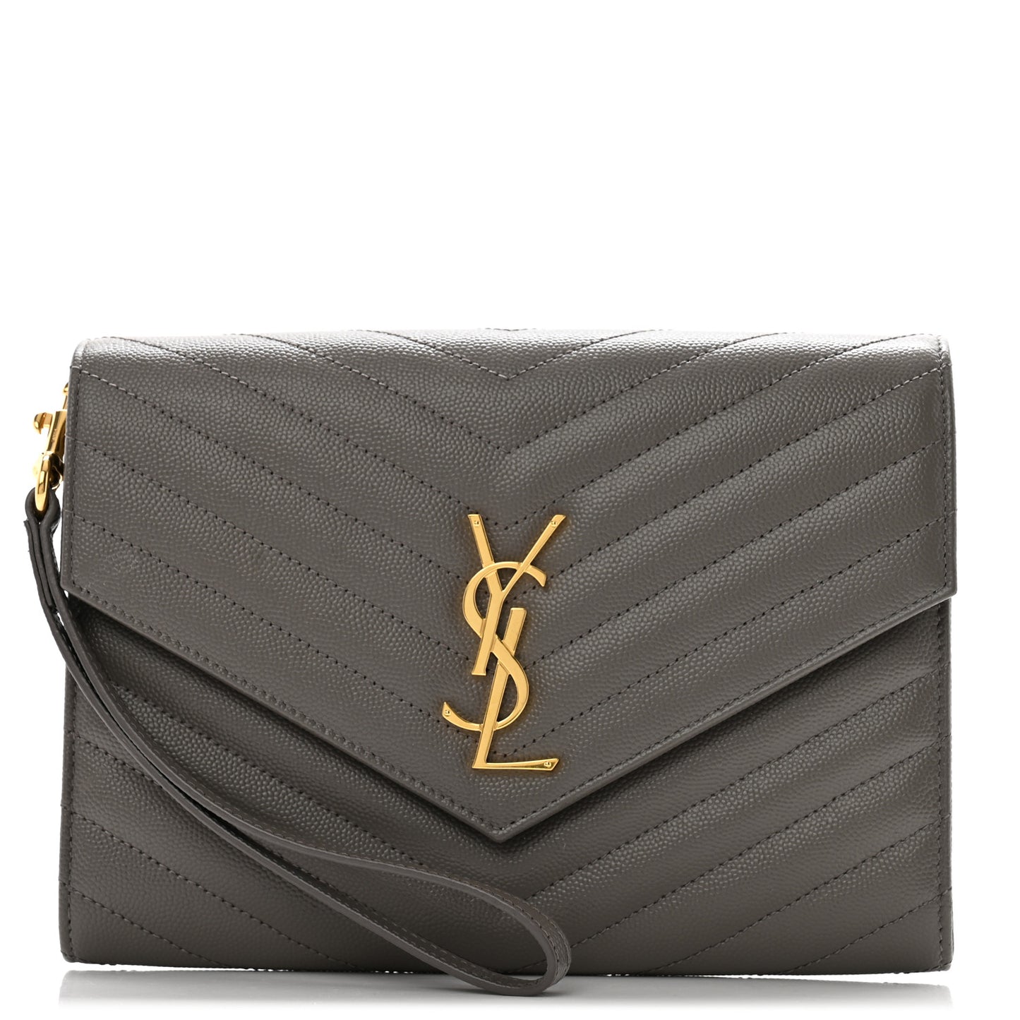 Grain De Poudre Matelasse Chevron Monogram Envelope Clutch Earth