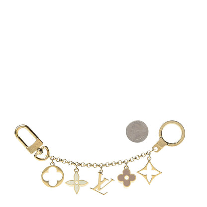 Louis Vuitton Brass Enamel Fleur De Monogram Bag Charm Chain Gold 2 of 3